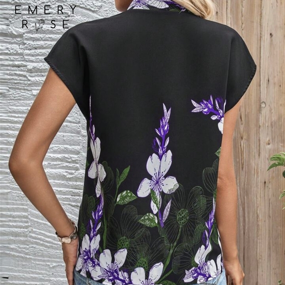 SHEIN Black and Purple Floral Blouse - Picture 2 of 2